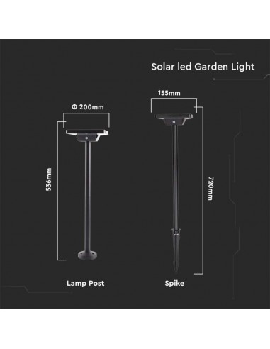 10304-Piantana Solare LED da Giardino  con sensore crepuscolare xmm Colore Nero in -3