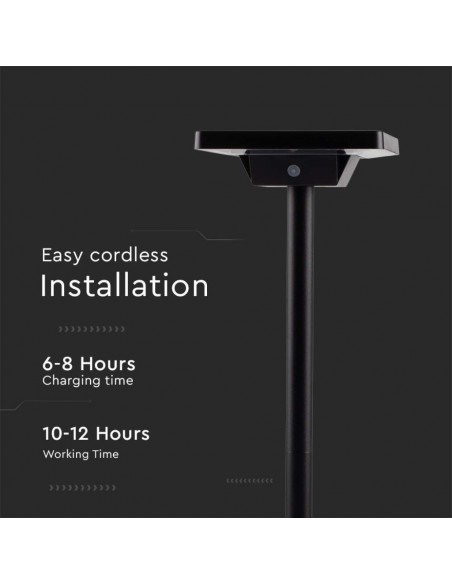 Piantana Solare LED da Giardino 2W con sensore crepuscolare 155x720mm Nero 3in1 IP65