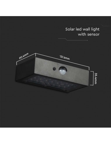10305-Lampada LED da Muro  Con Pannello Solare e Sensore PIR Colore Nero  -3