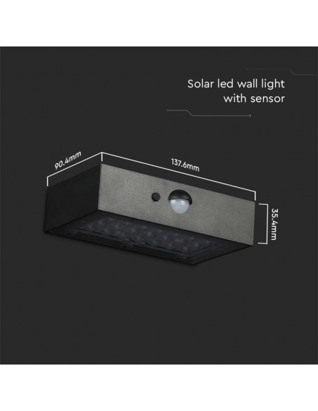 10305-Lampada LED da Muro  Con Pannello Solare e Sensore PIR Colore Nero  -3