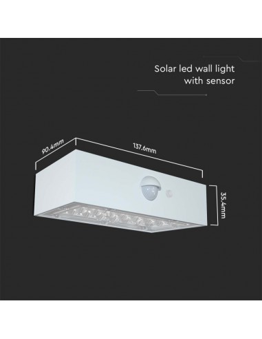10306-Lampada LED da Muro  Con Pannello Solare e Sensore PIR Colore Bianco  -3