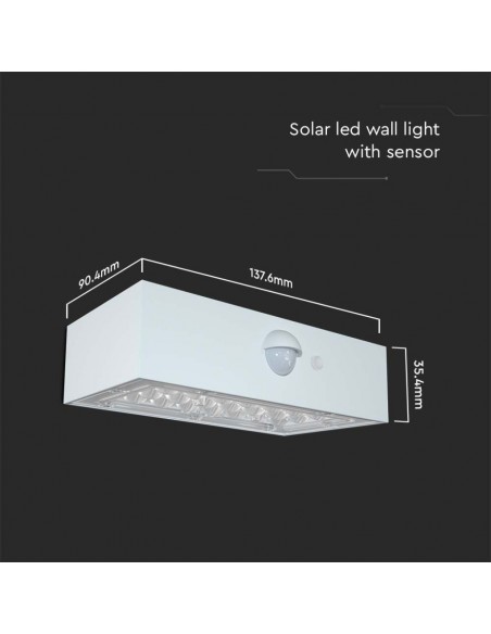 10306-Lampada LED da Muro  Con Pannello Solare e Sensore PIR Colore Bianco  -3