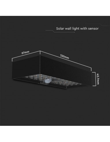 10307-Lampada LED da Muro  Con Pannello Solare e Sensore PIR Colore Nero  -3
