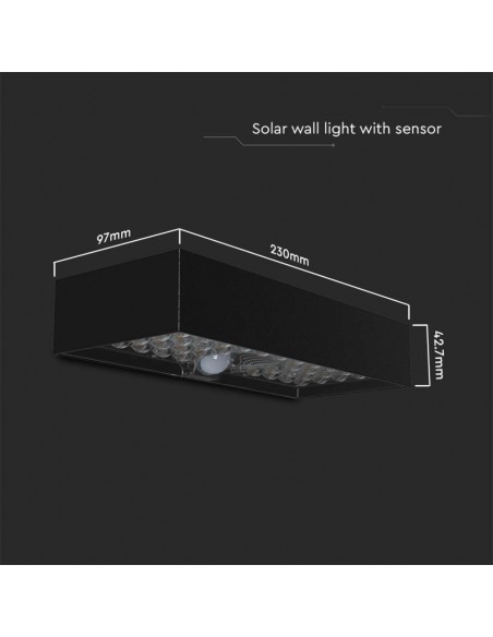 10307-Lampada LED da Muro  Con Pannello Solare e Sensore PIR Colore Nero  -3