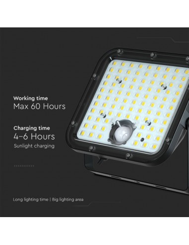 10310-Faro LED con Telecomando e Pannello Solare  LiFePO Colore Nero  -7