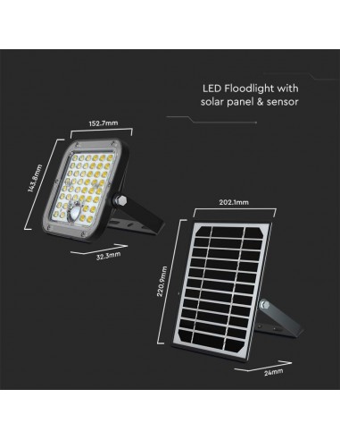 10313-Faro LED con Telecomando e Pannello Solare  Batteria LiFePo V Cavo da m Colore Nero -3