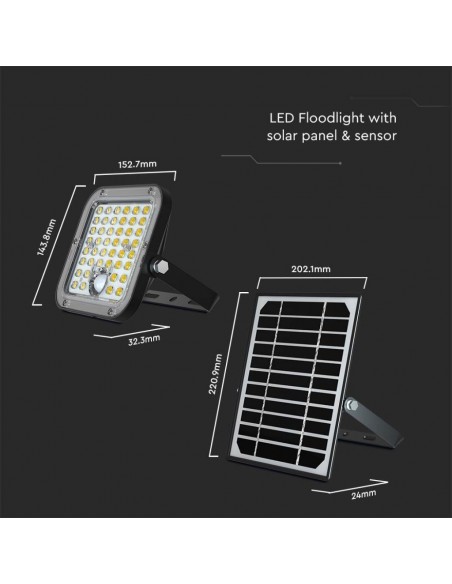 10314-Faro LED con Telecomando e Pannello Solare  Batteria LiFePo V Cavo da m Colore Nero -3
