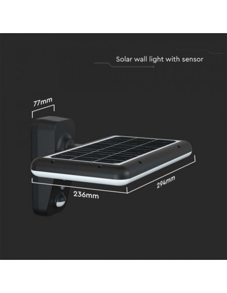 10315-Lampada LED Solare  da Muro Rettangolare con Batteria LiFePO V Colore Nero CCT  -2