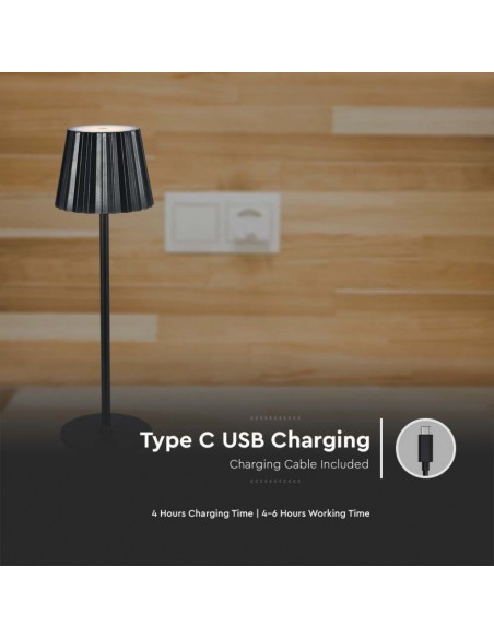 Lampada LED da Tavolo 1.5W 115*370mm Nero ricaricabile con USB C Touch Dimmerabile 3in1
