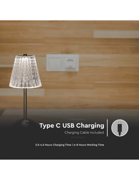 Lampada LED da Tavolo 2.4W 130*295mm Nichel Sabbia Ricaricabile con USB C Touch Dimmerabile 3in1