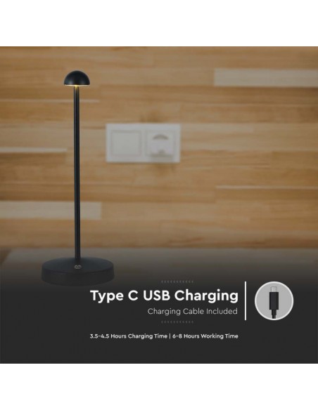 Lampada LED da Tavolo 1.6W 105*295mm Nero ricaricabile con USB C Touch Dimmerabile 3in1