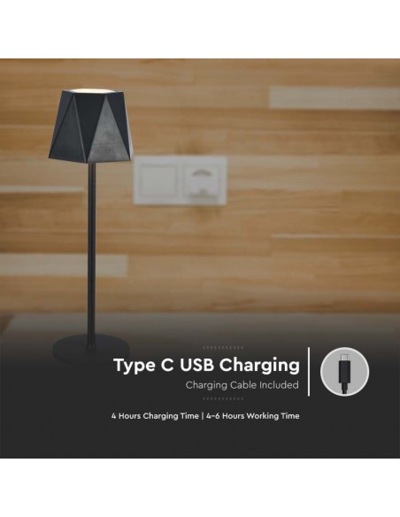 Lampada LED da Tavolo 1.5W 130*372mm Nero ricaricabile con USB C Touch Dimmerabile 3in1