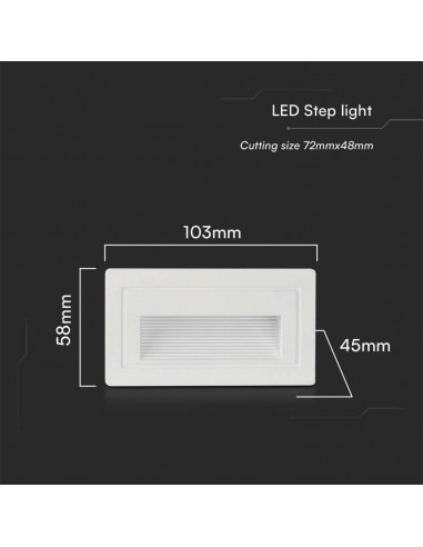10378-Faretto LED Segnapasso Rettangolare Montaggio a Incasso  Colore Bianco  IP-3