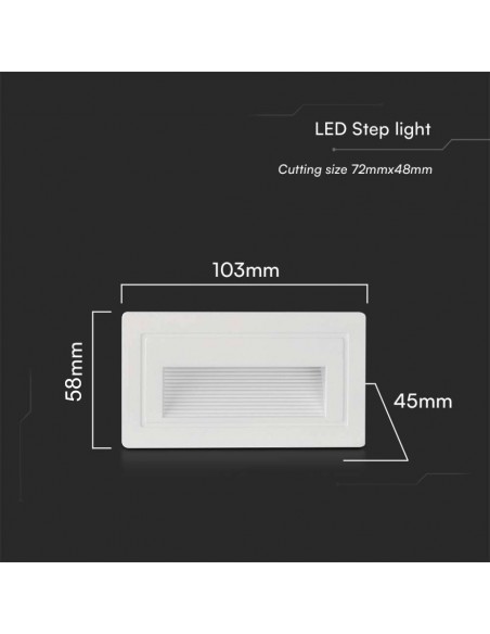 10378-Faretto LED Segnapasso Rettangolare Montaggio a Incasso  Colore Bianco  IP-3