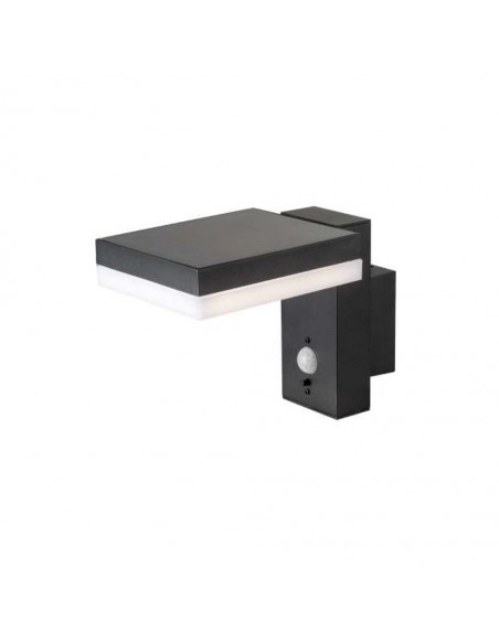 10402-Lampada LED da Muro Rettangolare  con Pannello Solare e Sensore PIR Corpo Nero  IP-1