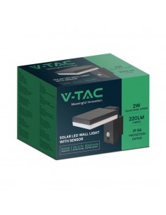 10402-Lampada LED da Muro Rettangolare  con Pannello Solare e Sensore PIR Corpo Nero  IP-1 2