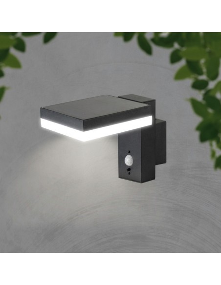 10402-Lampada LED da Muro Rettangolare  con Pannello Solare e Sensore PIR Corpo Nero  IP-4