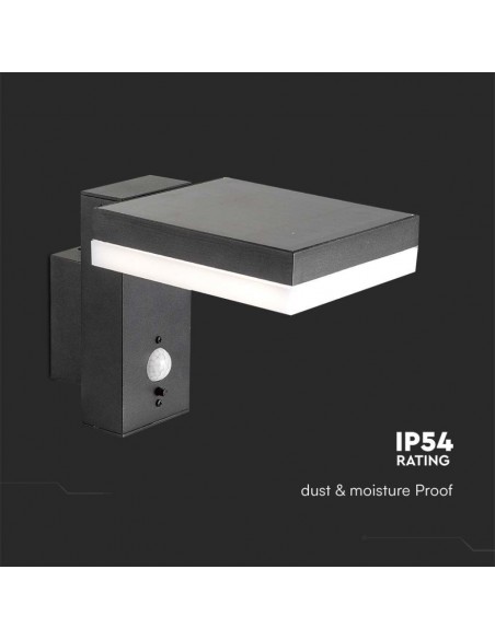 Lampada LED da Muro Rettangolare 5.5W con Pannello Solare e Sensore PIR Corpo Nero 3000K IP44