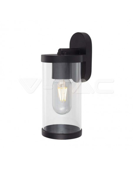 10417-Lampada LED da Giardino Cilindrica con Portalampada E con Corpo Nero Copertura Trasparente d  IP-1