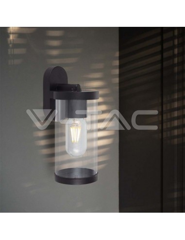 10417-Lampada LED da Giardino Cilindrica con Portalampada E con Corpo Nero Copertura Trasparente d  IP-3