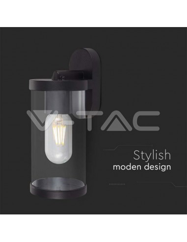 10417-Lampada LED da Giardino Cilindrica con Portalampada E con Corpo Nero Copertura Trasparente d  IP-4