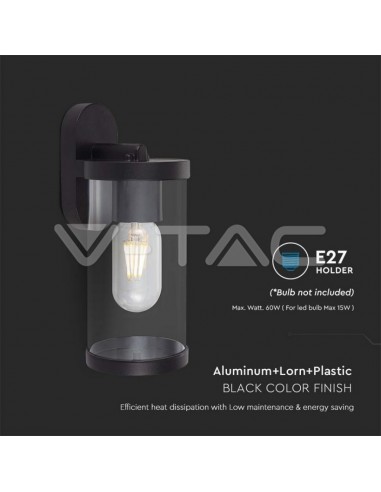 10417-Lampada LED da Giardino Cilindrica con Portalampada E con Corpo Nero Copertura Trasparente d  IP-5