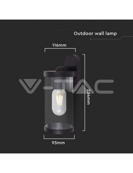 10417-Lampada LED da Giardino Cilindrica con Portalampada E con Corpo Nero Copertura Trasparente d  IP-6