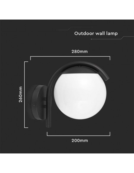 10420-Lampada LED da Muro con Sfera Opale e Portalampada E  Colore Nero Opaco IP-3
