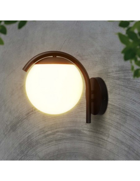 10420-Lampada LED da Muro con Sfera Opale e Portalampada E  Colore Nero Opaco IP-4