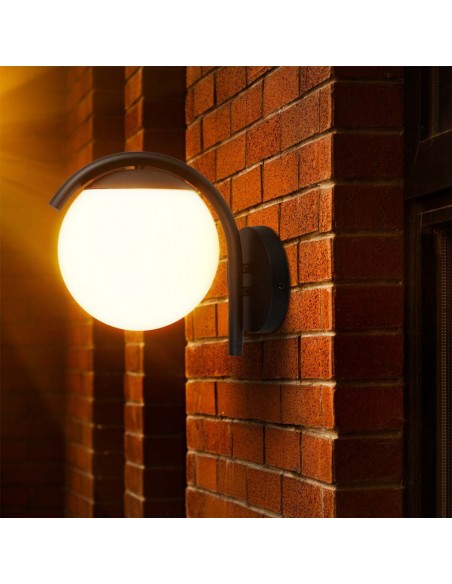 10420-Lampada LED da Muro con Sfera Opale e Portalampada E  Colore Nero Opaco IP-5