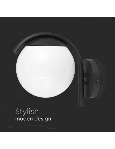 10420-Lampada LED da Muro con Sfera Opale e Portalampada E  Colore Nero Opaco IP-6