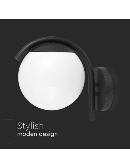 10420-Lampada LED da Muro con Sfera Opale e Portalampada E  Colore Nero Opaco IP-6