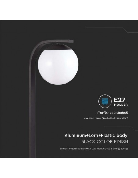 10421-Lampione LED da Giardino con Portalampada a Lanterna E Colore Nero Opaco h cm IP-6