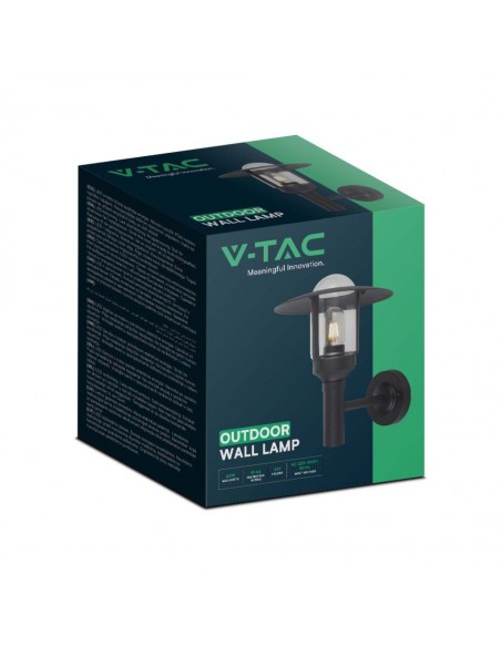 10422-Lampione LED da Giardino con Portalampada a Lanterna E Colore Nero Opaco h cm Montaggio a Muro IP-2