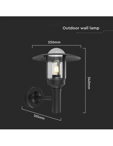 10422-Lampione LED da Giardino con Portalampada a Lanterna E Colore Nero Opaco h cm Montaggio a Muro IP-3