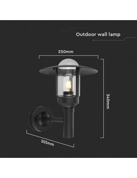 10422-Lampione LED da Giardino con Portalampada a Lanterna E Colore Nero Opaco h cm Montaggio a Muro IP-3