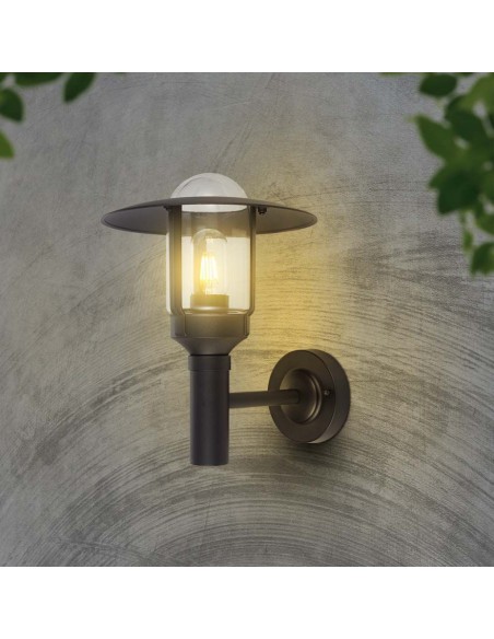 10422-Lampione LED da Giardino con Portalampada a Lanterna E Colore Nero Opaco h cm Montaggio a Muro IP-4