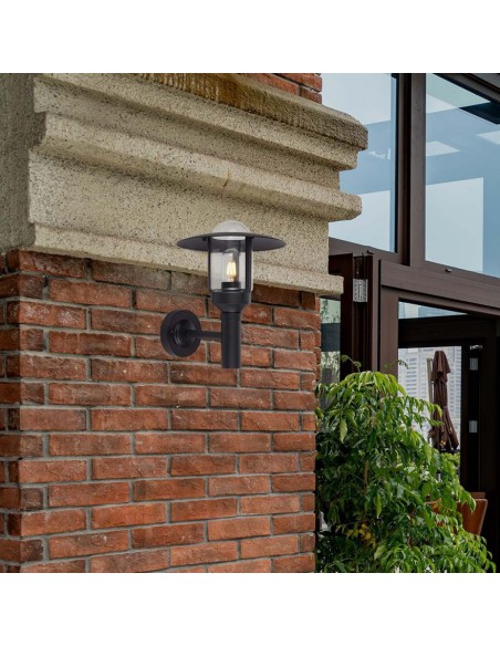10422-Lampione LED da Giardino con Portalampada a Lanterna E Colore Nero Opaco h cm Montaggio a Muro IP-5