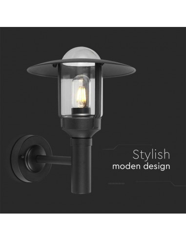 10422-Lampione LED da Giardino con Portalampada a Lanterna E Colore Nero Opaco h cm Montaggio a Muro IP-6