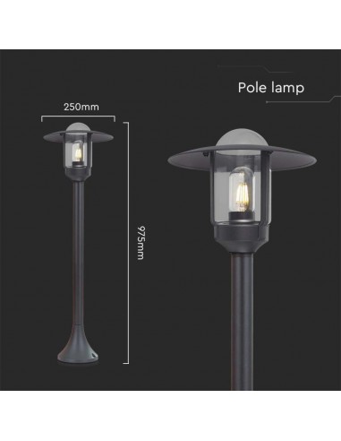 10423-Lampione LED da Giardino con Portalampada a Lanterna E Colore Nero Opaco h cm IP-3