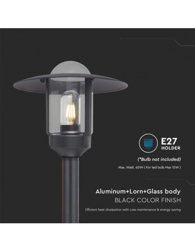 10423-Lampione LED da Giardino con Portalampada a Lanterna E Colore Nero Opaco h cm IP-7