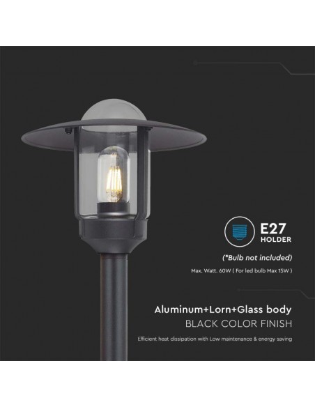 10423-Lampione LED da Giardino con Portalampada a Lanterna E Colore Nero Opaco h cm IP-7