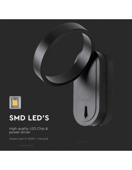 Lampada LED da Muro 5W Doppio Fascio 110LM/W Nero con Testa Ruotabile 3000K+4000K IP65