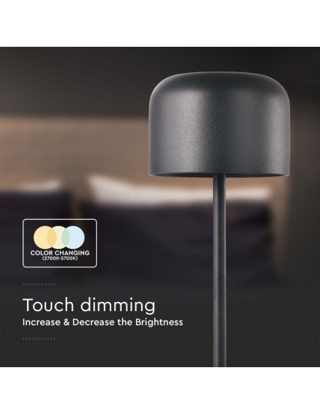 10450-Lampada LED da Tavolo  con Batteria mAh Ricaricabile USB C Colore Nero in Metallo Touch Dimmerabile Bianco caldo  Bianco f