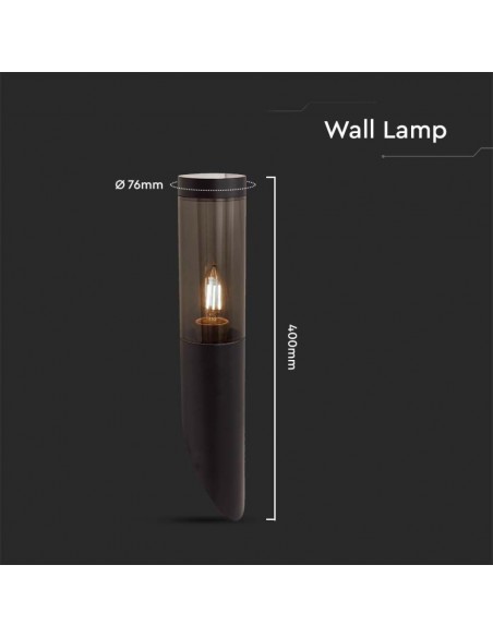 10470-Lampada LED da Giardino con Portalampada E in Acciaio Inossidabile Vetro Fumé Colore Nero Fissaggio Diagonale IP-3