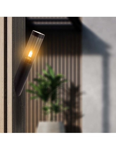 10470-Lampada LED da Giardino con Portalampada E in Acciaio Inossidabile Vetro Fumé Colore Nero Fissaggio Diagonale IP-4