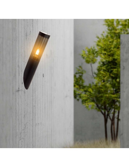 10470-Lampada LED da Giardino con Portalampada E in Acciaio Inossidabile Vetro Fumé Colore Nero Fissaggio Diagonale IP-5