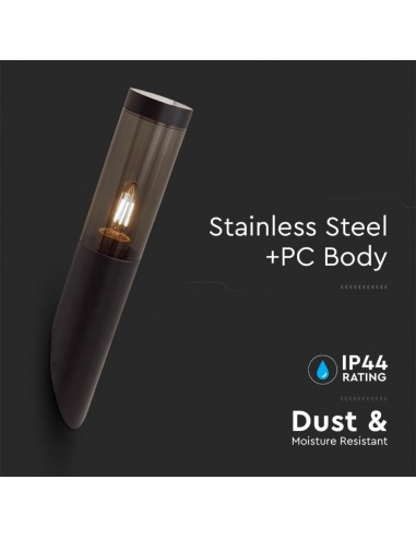 10470-Lampada LED da Giardino con Portalampada E in Acciaio Inossidabile Vetro Fumé Colore Nero Fissaggio Diagonale IP-6