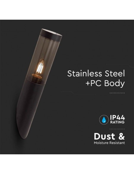 10470-Lampada LED da Giardino con Portalampada E in Acciaio Inossidabile Vetro Fumé Colore Nero Fissaggio Diagonale IP-6