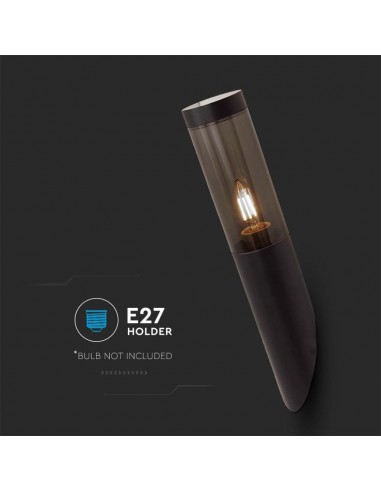10470-Lampada LED da Giardino con Portalampada E in Acciaio Inossidabile Vetro Fumé Colore Nero Fissaggio Diagonale IP-7